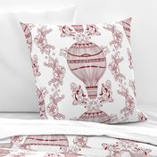 Hot Air Balloon Line Art Red Ink