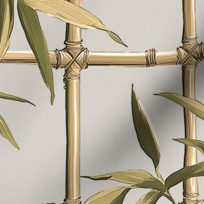 Bamboo Trellis Garden on Sepia on Warm Gray Wallpaper