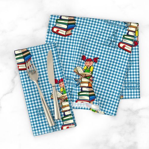 Reading to Dog l Blue Gingham l Dogs' Teacher Girl l Educational Textile