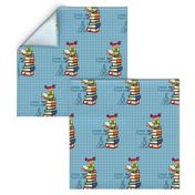 Reading to Dog l Blue Gingham l Dogs' Teacher Girl l Educational Textile