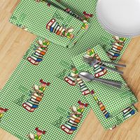 Reading to Dog l Green Gingham l Dogs' Teacher Girl l Educational Textile