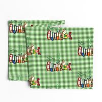 Reading to Dog l Green Gingham l Dogs' Teacher Girl l Educational Textile