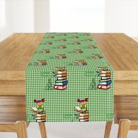 Reading to Dog l Green Gingham l Dogs' Teacher Girl l Educational Textile