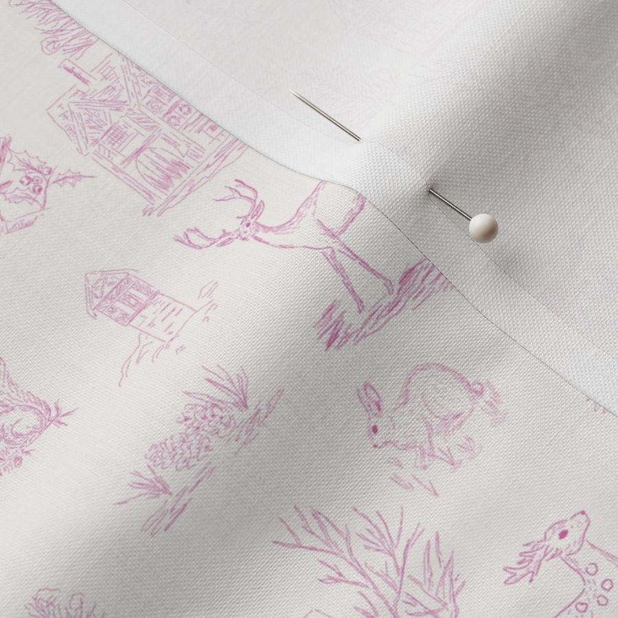 Winter Woodland Animals &Pink Christmas Forest Scene &Pink Preppy Toile S