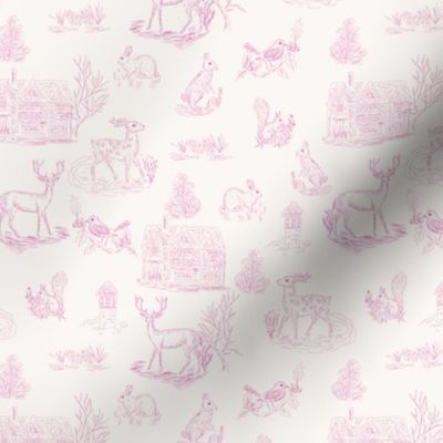 Winter Woodland Animals &Pink Christmas Forest Scene &Pink Preppy Toile S