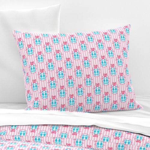 Preppy blue gingham coquette poodles on pink stripes and bows small