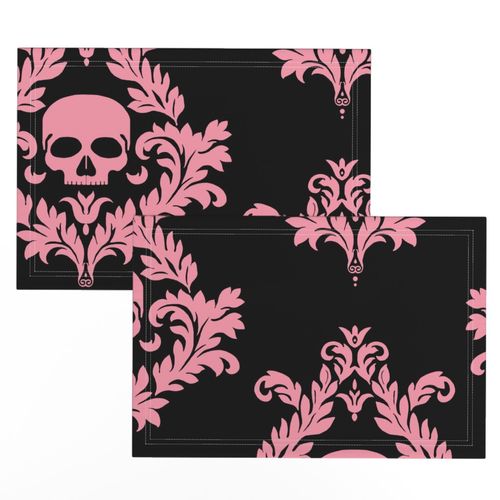 Soft Coral Skull Damask On Black Huge