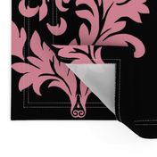 Soft Coral Skull Damask On Black Huge