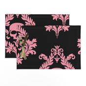 Soft Coral Skull Damask On Black Huge