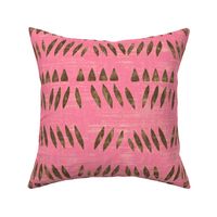 Huts and Boards  - Brown on Watermelon Linen