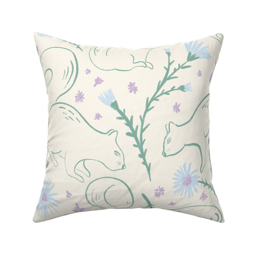 SQUIRREL & WILDFLOWER WOODLAND GIRL NURSERY WHITE & SOFT PASTEL COLORS L