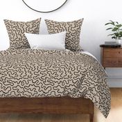 Abstract freehand ikat line waves maze black and beige