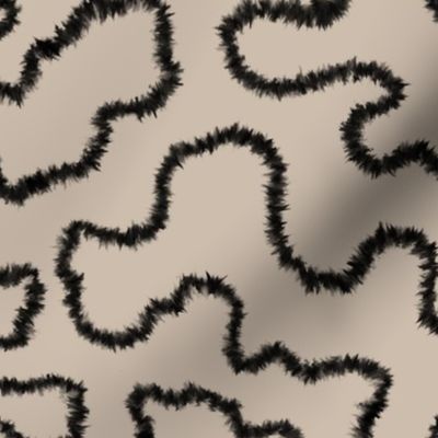 Abstract freehand ikat line waves maze black and beige