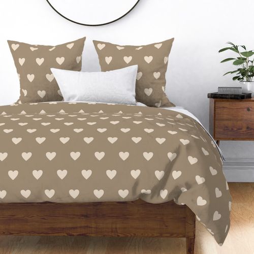 Muted-boho-beige-hearts-in-rows-on-light-taupe-donkey-earth tone brown-XL