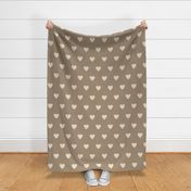 Muted-boho-beige-hearts-in-rows-on-light-taupe-donkey-earth tone brown-XL