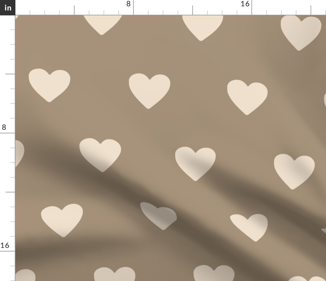 Muted-boho-beige-hearts-in-rows-on-light-taupe-donkey-earth tone brown-XL