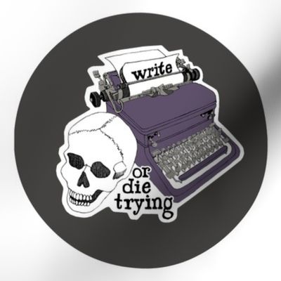 Typewriter Skull 8x8 Dark Purple "Write or die trying" by LeonardosCompass