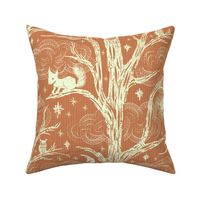 Celestial Woodland in burnt orange terracotta Squirrel Owl forest moon XL