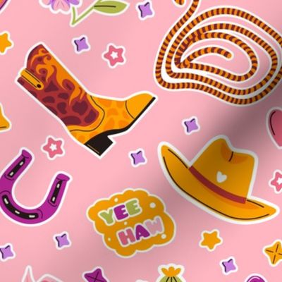 Playful Cowboy Icons on Pink