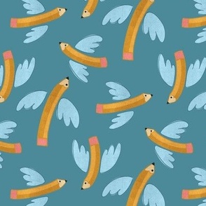 Pencil birds on blue