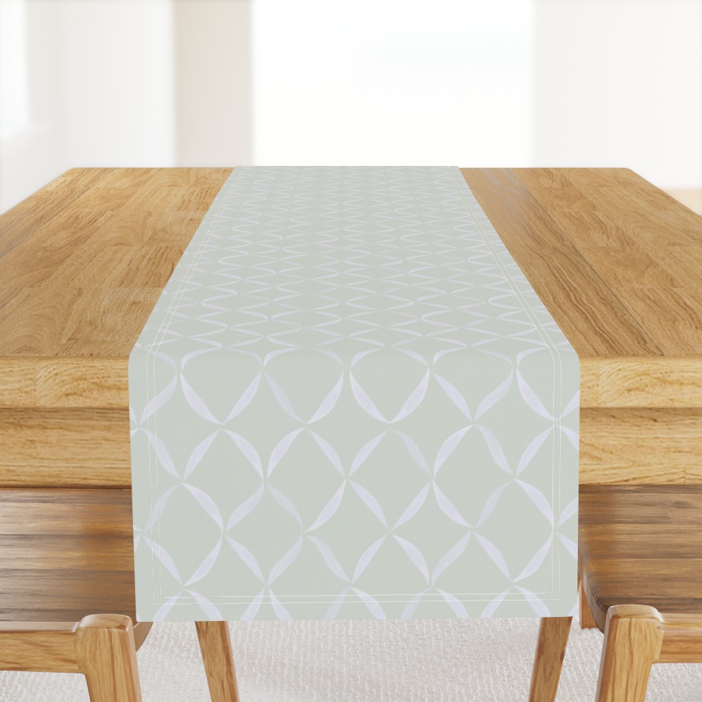 (M) Hand-painted loose diamond grid shapes - light gray white on sage green