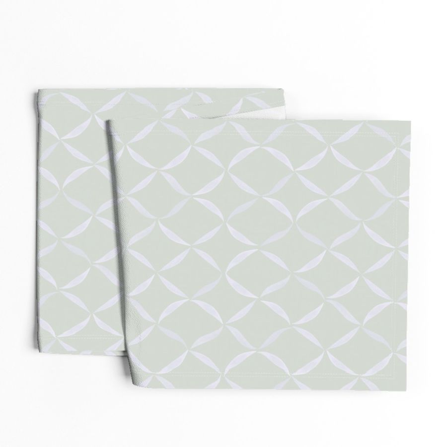 (M) Hand-painted loose diamond grid shapes - light gray white on sage green