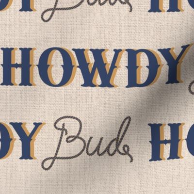 Boys Masculine Western Ranch Howdy Bud Text in Beige and Navy