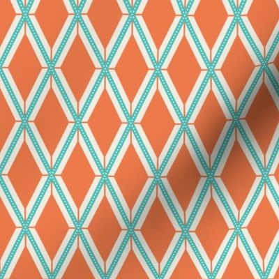 Small vertical retro orange and blue boho harlequin argyle diamonds beige