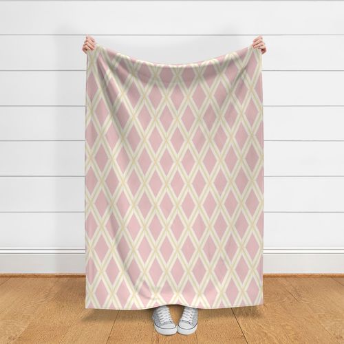 Large vertical pastel pink and soft light cream harlequin argyle diamonds