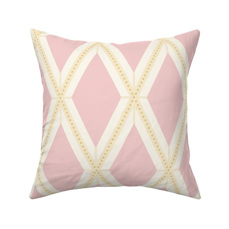 Large vertical pastel pink and soft light cream harlequin argyle diamonds