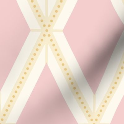 Large vertical pastel pink and soft light cream harlequin argyle diamonds