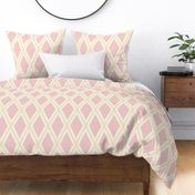 Large vertical pastel pink and soft light cream harlequin argyle diamonds