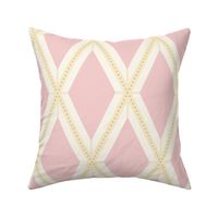 Large vertical pastel pink and soft light cream harlequin argyle diamonds