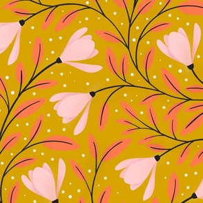 Golden Magnolia Floral Pattern