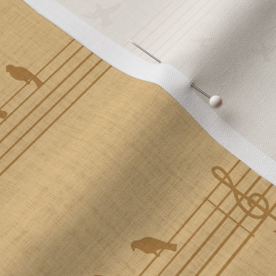 Warm minimalist boho musical notes & birds in earthy yellow with texture -M