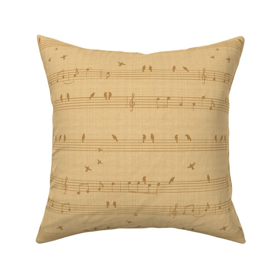 Warm minimalist boho musical notes & birds in earthy yellow with texture -M