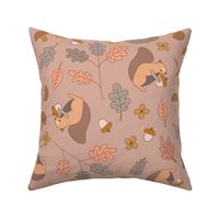 Squirrels And Pumpkins Fall Cozy Sage On Pink