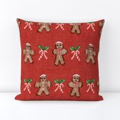 Gingerbread Men Christmas Holiday Cookies with Peppermint Candy - Red