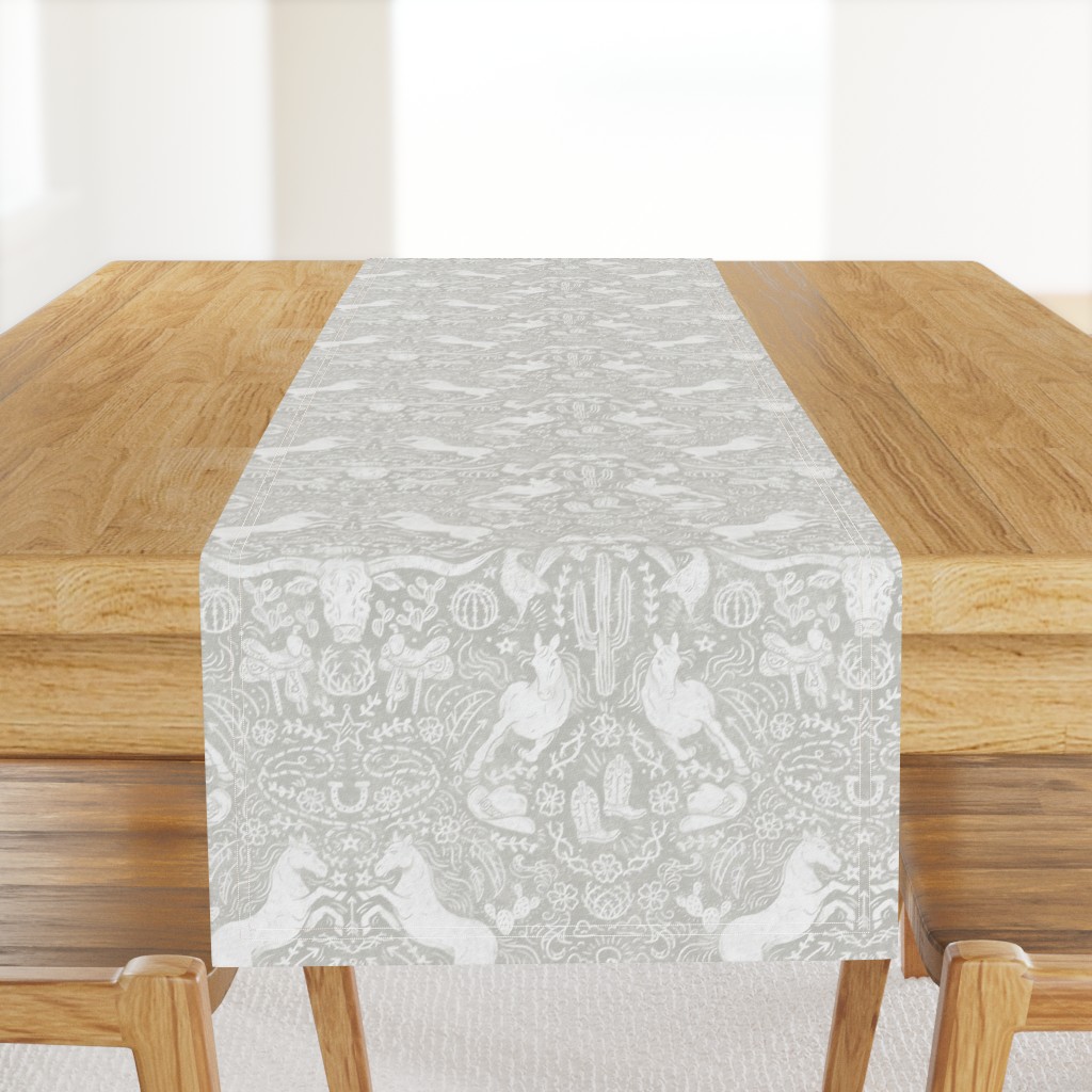 (M) Cowpoke Damask - Modern Neutral Gray - Western Americana Horses