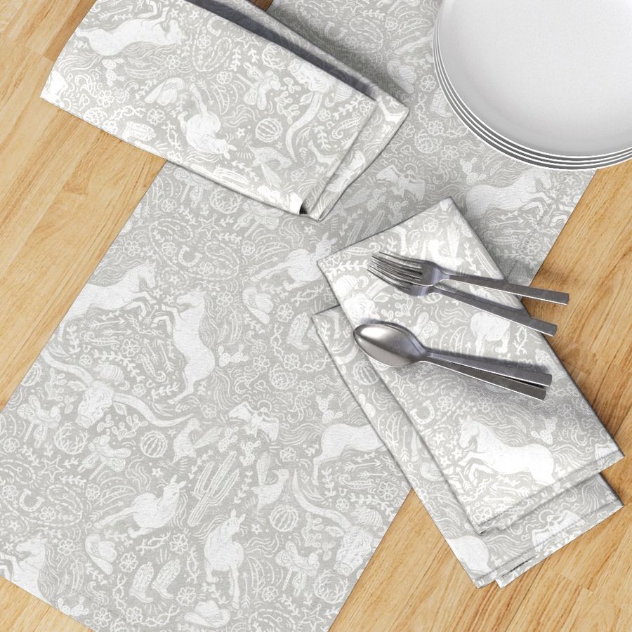 (M) Cowpoke Damask - Modern Neutral Gray - Western Americana Horses