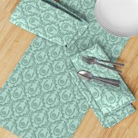 Horseshoes & Tumbleweeds Preppy Cowgirl Damask Mint Green Denim Texture 4"