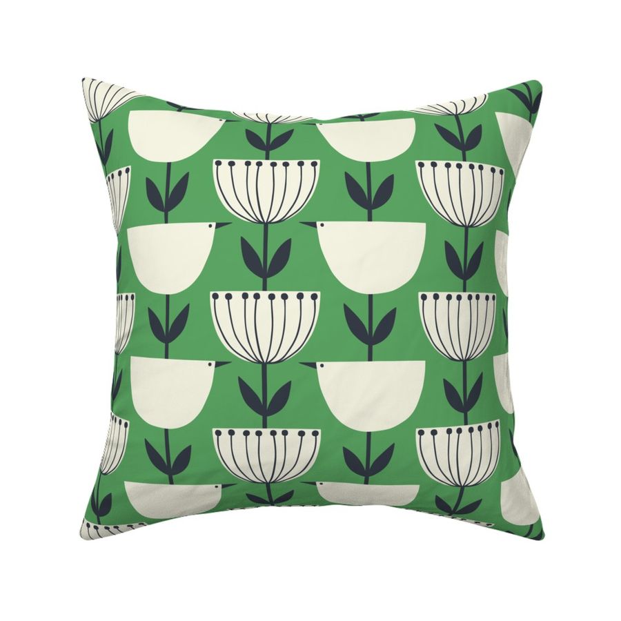 (medium) Scandi Bird Flowers - Green