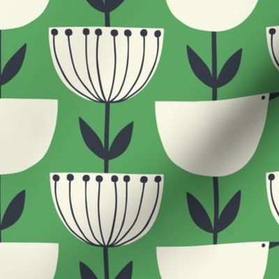 (medium) Scandi Bird Flowers - Green