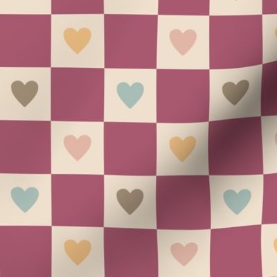 Checkerboard-with-hearts-vintage-beige-boho-muted-white-raspberry-purple-L