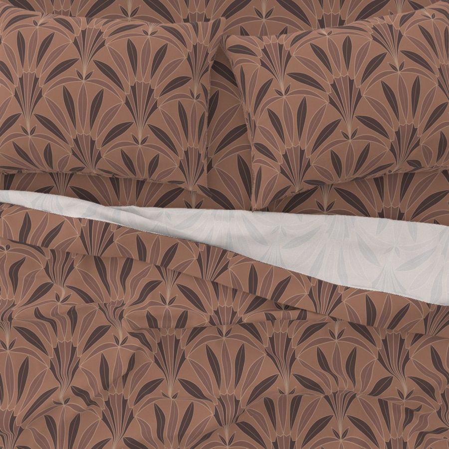 (M) 1920s Art Deco Palm Leaves Mocca Mousse