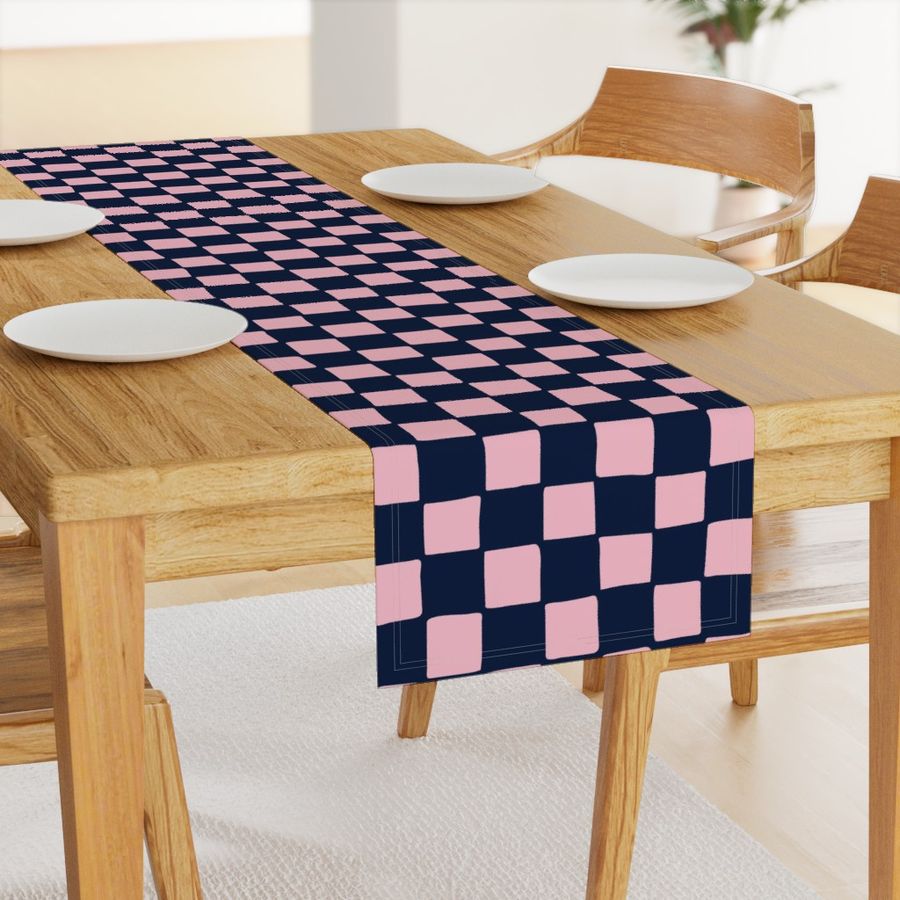 Whimsical Wobbly Checkerboard -2 in Dark Navy Blue & Light Pink Checks