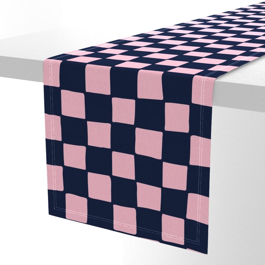 Whimsical Wobbly Checkerboard -2 in Dark Navy Blue & Light Pink Checks