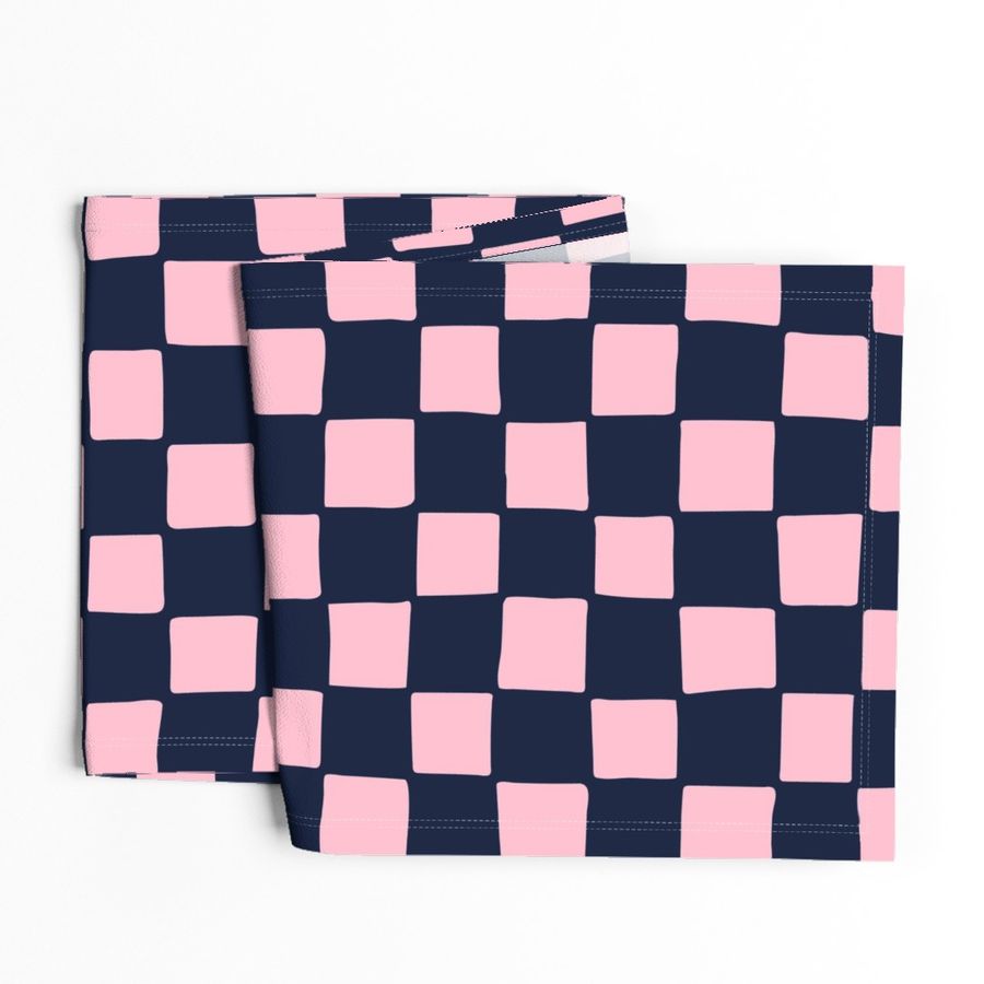 Whimsical Wobbly Checkerboard -2 in Dark Navy Blue & Light Pink Checks