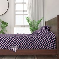 Whimsical Wobbly Checkerboard -1 in Dark Navy Blue Light & Pink Checks