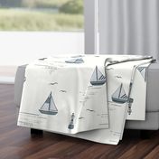 Sailboats On The Bay Toile In Soft Blue On White